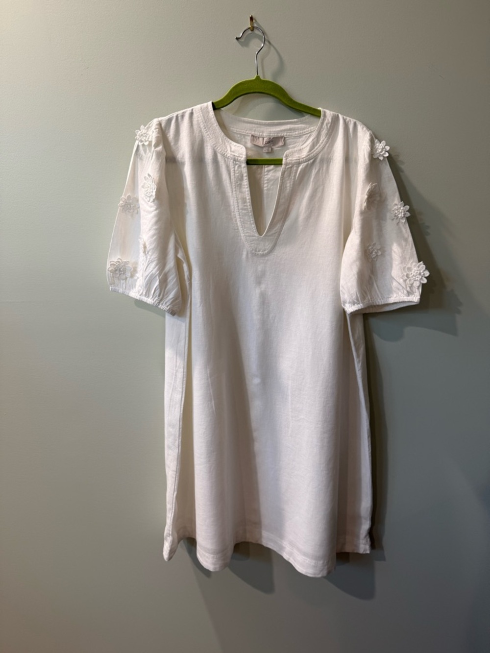 LOFT White Embroidered Sleeve Mini Tunic Dress
